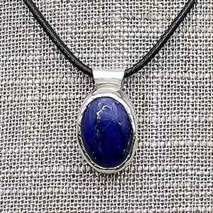 Lapis Lazuli Pendant Necklace – Sterling Silver Bezel Setting, Deep Blue Gemstone, 20&quot; Cord, Handmade Jewelry Gift for Him or Her