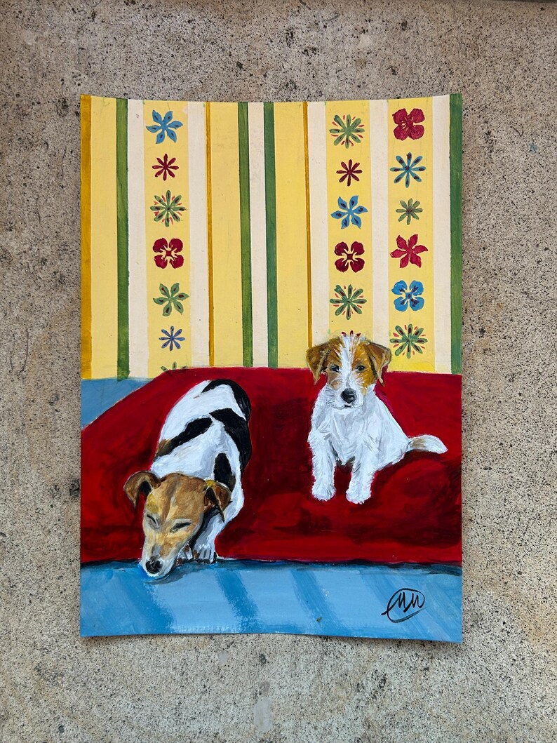 Friends. Small Rectangular Wall Art. Two Dogs. Acrylic on Paper ...