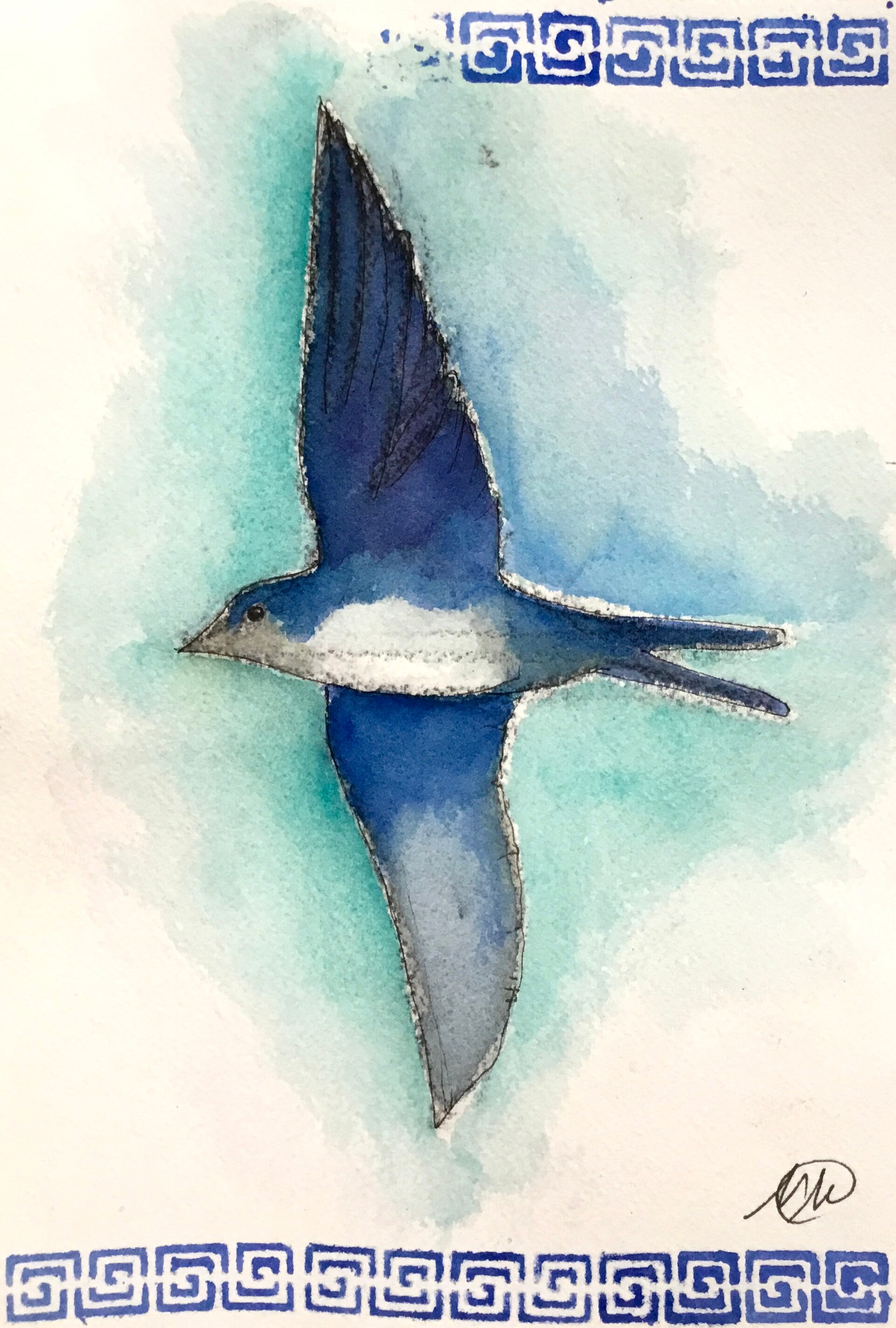 Aquarell-Malerei auf Papier. Kleine rechteckige original | Etsy