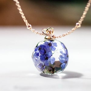 Forget Me Not Necklace, Blue Flower Necklace, Plants Forget-me-not, Botanical Necklace, Pressed Real Flowers Terrarium Jewelry, Gift for Her