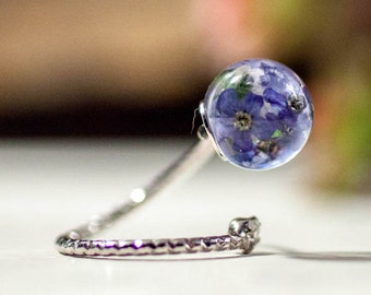 Forget Me Not Sphere Ring, Blue Flower Botanical Resin Ring, Plants Forget-me-not, Terrarium Jewelry, Real Flowers Jewelry Gift for Her