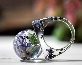 Flower Ring Forget Me Not, Nature Jewelry, Blue Floral Jewelry, Plants Forget-me-not, Botanical Resin Ring, Flowers Jewelry, Gift for Her