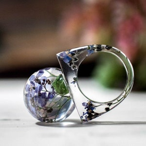 Flower Ring Forget Me Not, Nature Jewelry, Blue Floral Jewelry, Plants Forget-me-not, Botanical Resin Ring, Flowers Jewelry, Gift for Her