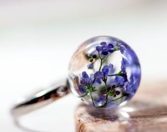 Forget Me Not Resin Ring, Nature Jewelry, Blue Flower Jewelry, Plants Forget-me-not, Botanical Ring, Real Flowers Jewelry, Ring Gift for Her