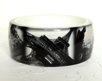 Paris Resin Bangle Transparent Bracelet Eiffel Tower Jewelry Bangle with pictures The Louvre Cathedral of Our Lady of Paris Bangle for woman