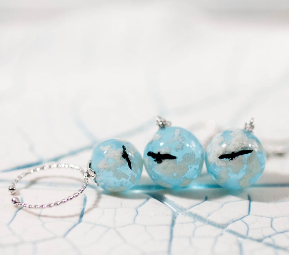 Jewelry Set Blue Sky Resin Earrings and Ring Clouds Resin - Etsy