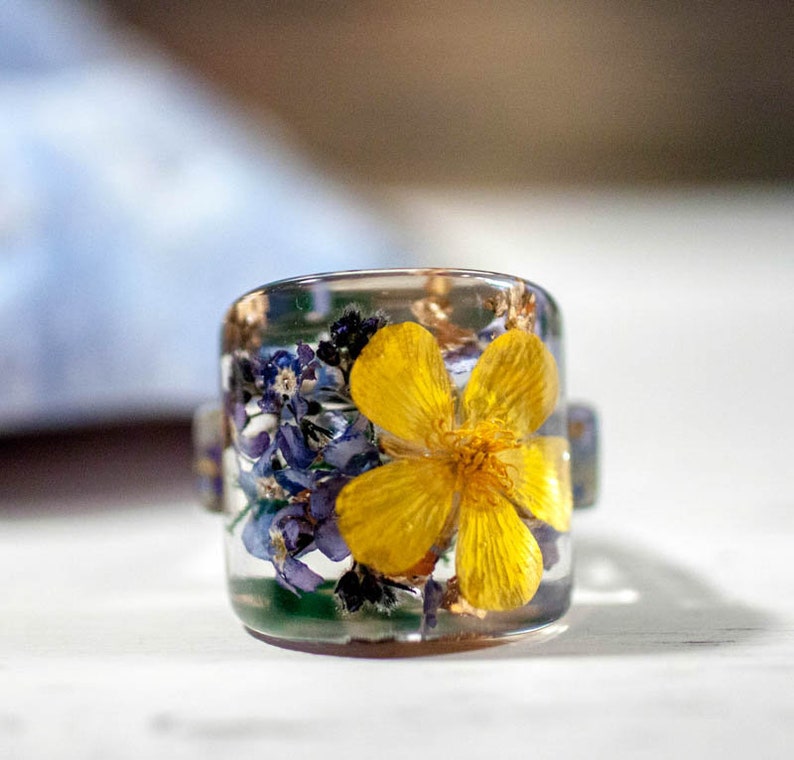 Me Not Flower Ring Nature Jewelry Yellow Floral Etsy