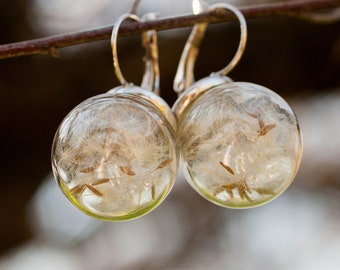 Real Dandelion Seeds Earrings, Dandelion Jewelry, Flower Earrings, Dandelion Wish, Gift For Her, Terrarium Jewelry,  Nature Earrings Jewelry