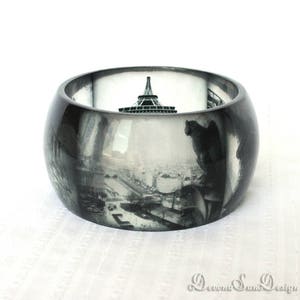 Paris Resin Bangle Transparent Bracelet Eiffel Tower Jewelry Bangle with pictures The Louvre Cathedral of Our Lady of Paris Bangle for woman