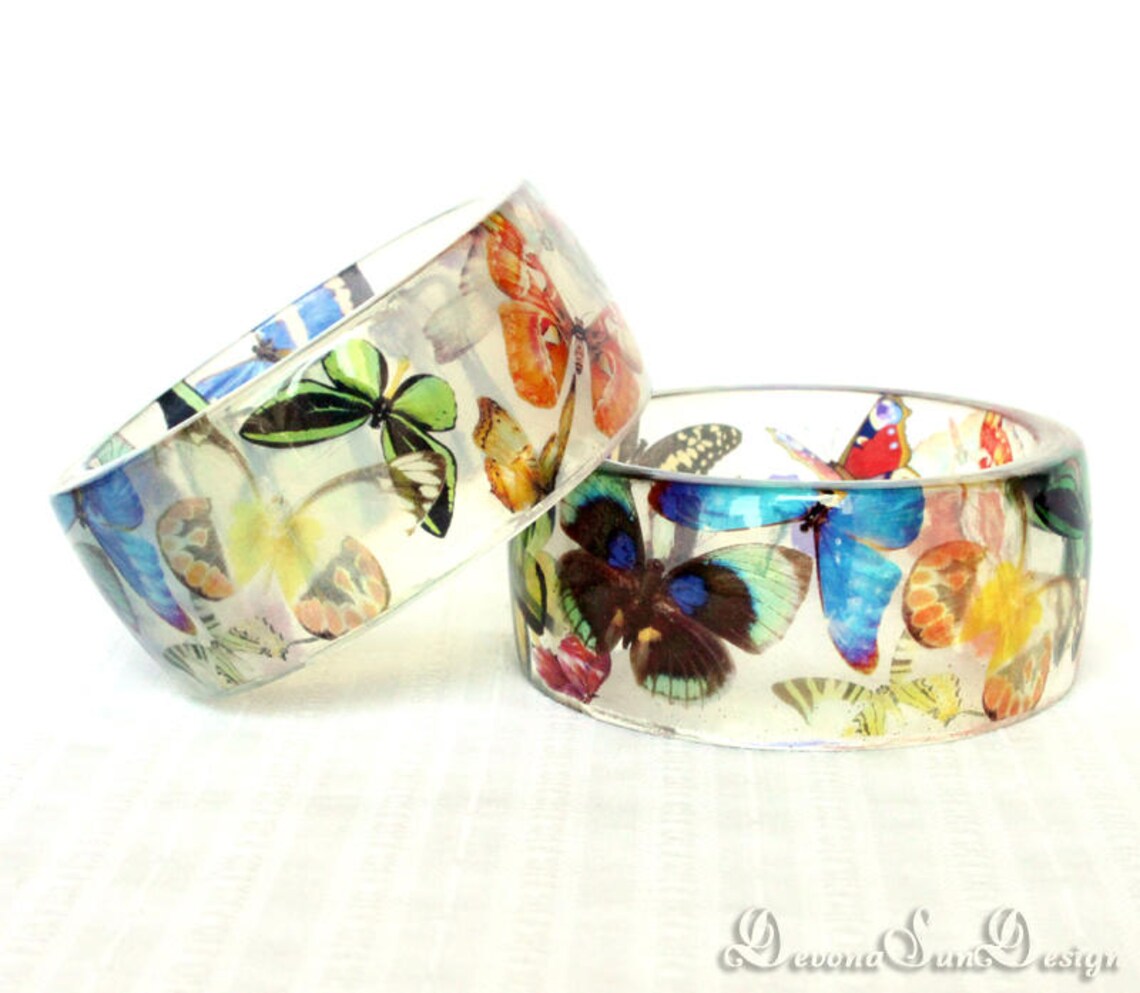 Bangle Butterfly Bracelet Resin Jewelry With Butterfly Wings Etsy
