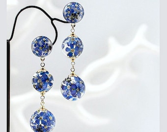 Echte Blume Vergissmeinnicht Baumeln Ohrringe Ohrstecker, Pflanze Harz Ohrringe, Botanischer Schmuck Floral Natur Ohrringe Terrarium Schmuck Geschenk Für