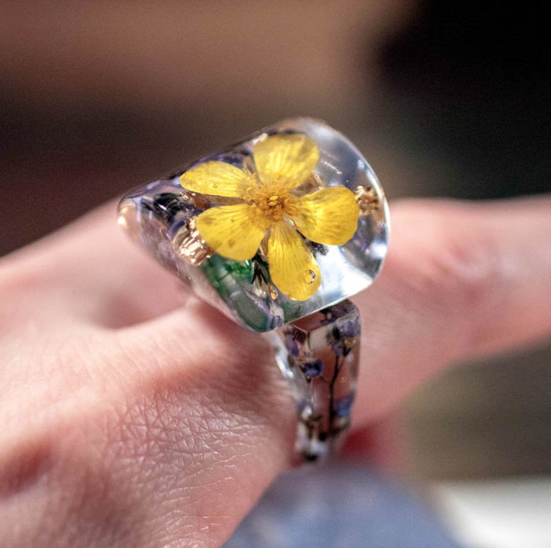 Me Not Flower Ring Nature Jewelry Yellow Floral Etsy