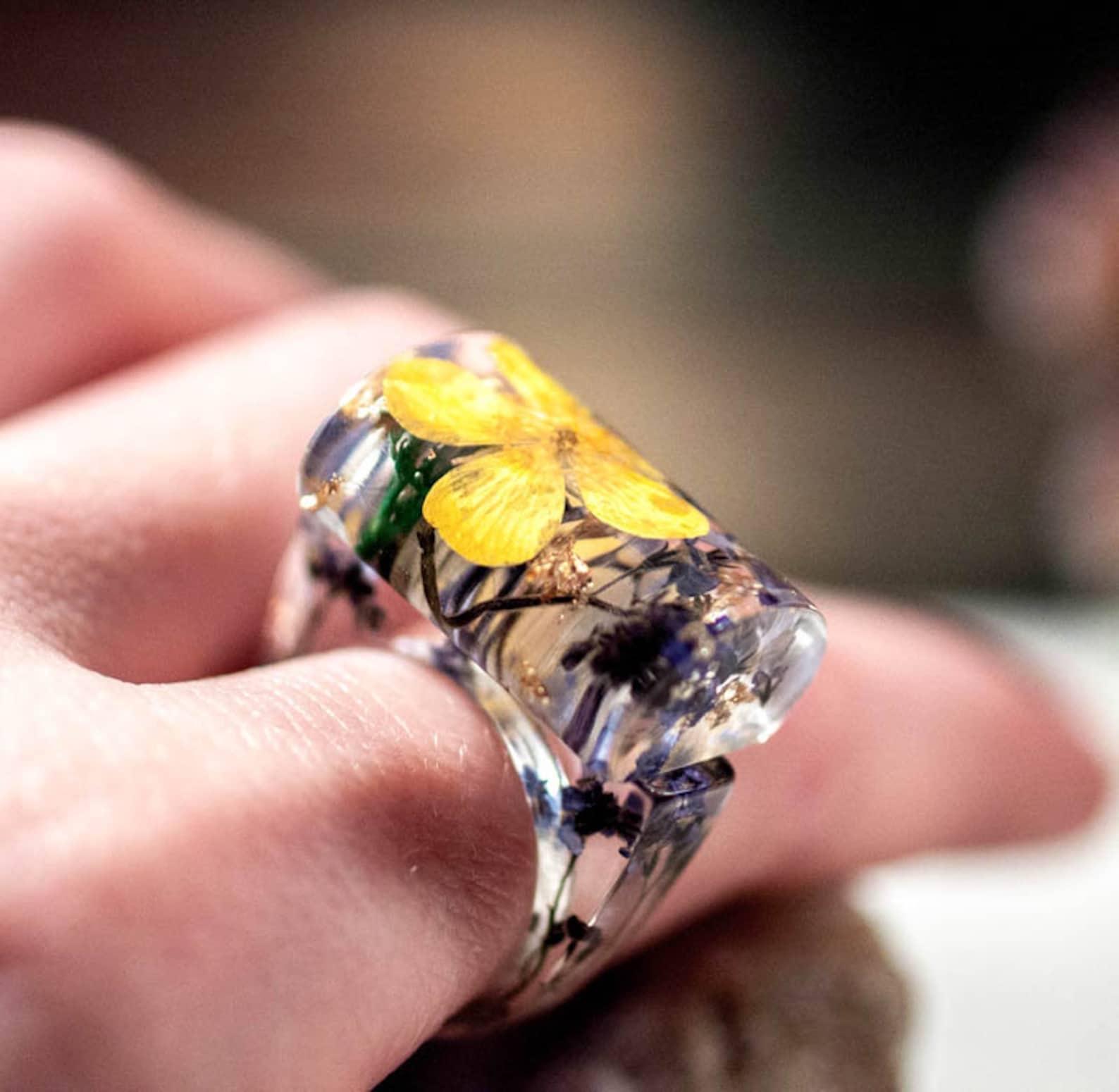 Me Not Flower Ring Nature Jewelry Yellow Floral Etsy