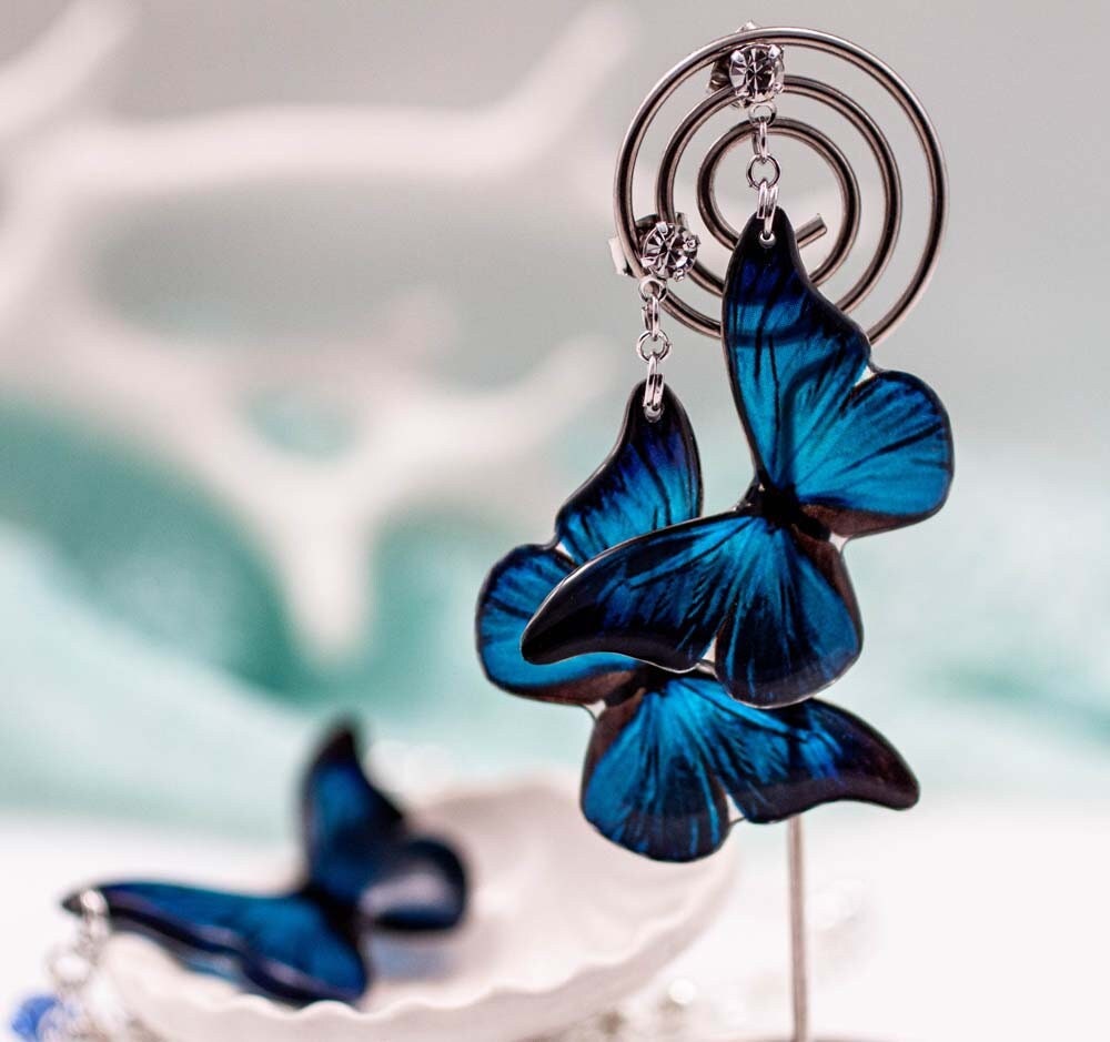 Enamel Blue Butterfly Earrings main image 1