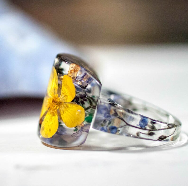 Me Not Flower Ring Nature Jewelry Yellow Floral Etsy