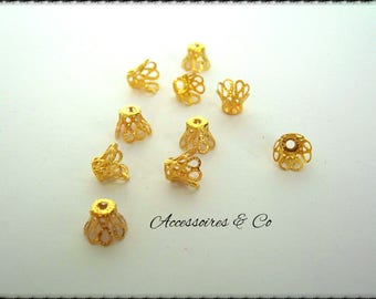25 bead caps caps 7 mm gold tone