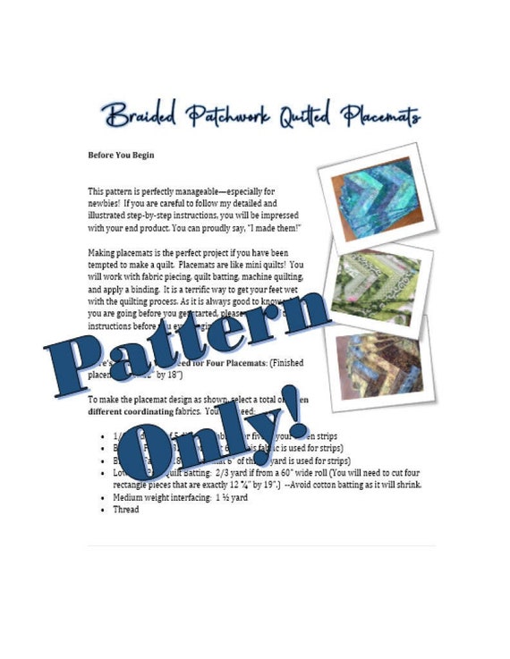 Modern French Braid Design Quilted Placemat Pattern — Instant Download  (pattern only)