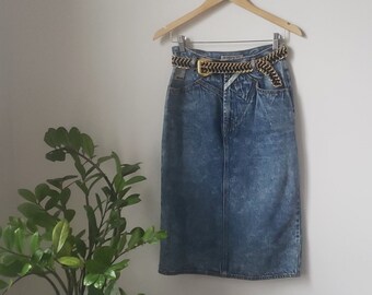 Vintage 1980s Acid Wash Jordache Denim Blue Skirt| 1980s 80s Acid Wash Skirt| Vintage Denim Pencil Skirt