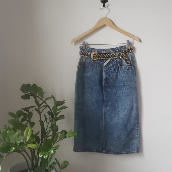 Vintage 1980s Acid Wash Jordache Denim Blue Skirt|