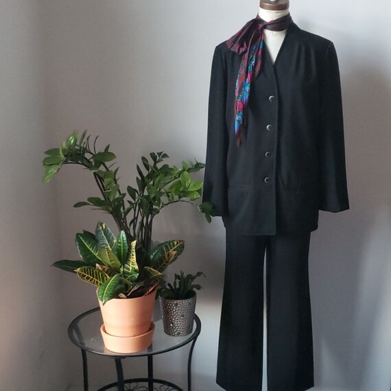 Vintage 1970s Bleyle Black Pant Suit, Size XL Pan