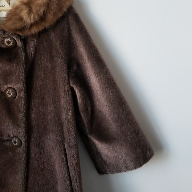 Vintage 1960s Franklin Simon Mink Collar Faux Fur Coat Vintage Faux Fur Swing Coat image 3