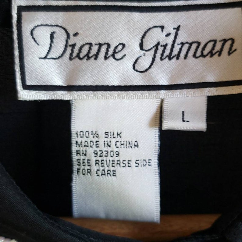 Vintage Diane Gilman Black Silk Shirt Silk Beaded Collar Button Down Shirt Black Silk Blouse Embriodered Top image 5