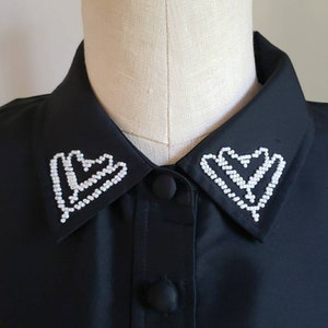 Vintage Diane Gilman Black Silk Shirt Silk Beaded Collar Button Down Shirt Black Silk Blouse Embriodered Top image 2