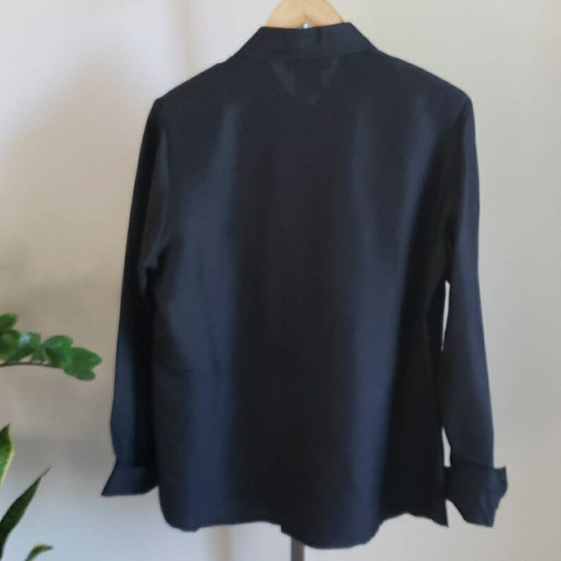 Vintage Diane Gilman Black Silk Shirt Silk Beaded Collar Button Down Shirt Black Silk Blouse Embriodered Top image 4