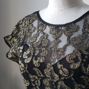 Vintage Black and Gold Lace and Chiffon Ruffle Bottom Dress 1980s Late Edition Party Dress image 2