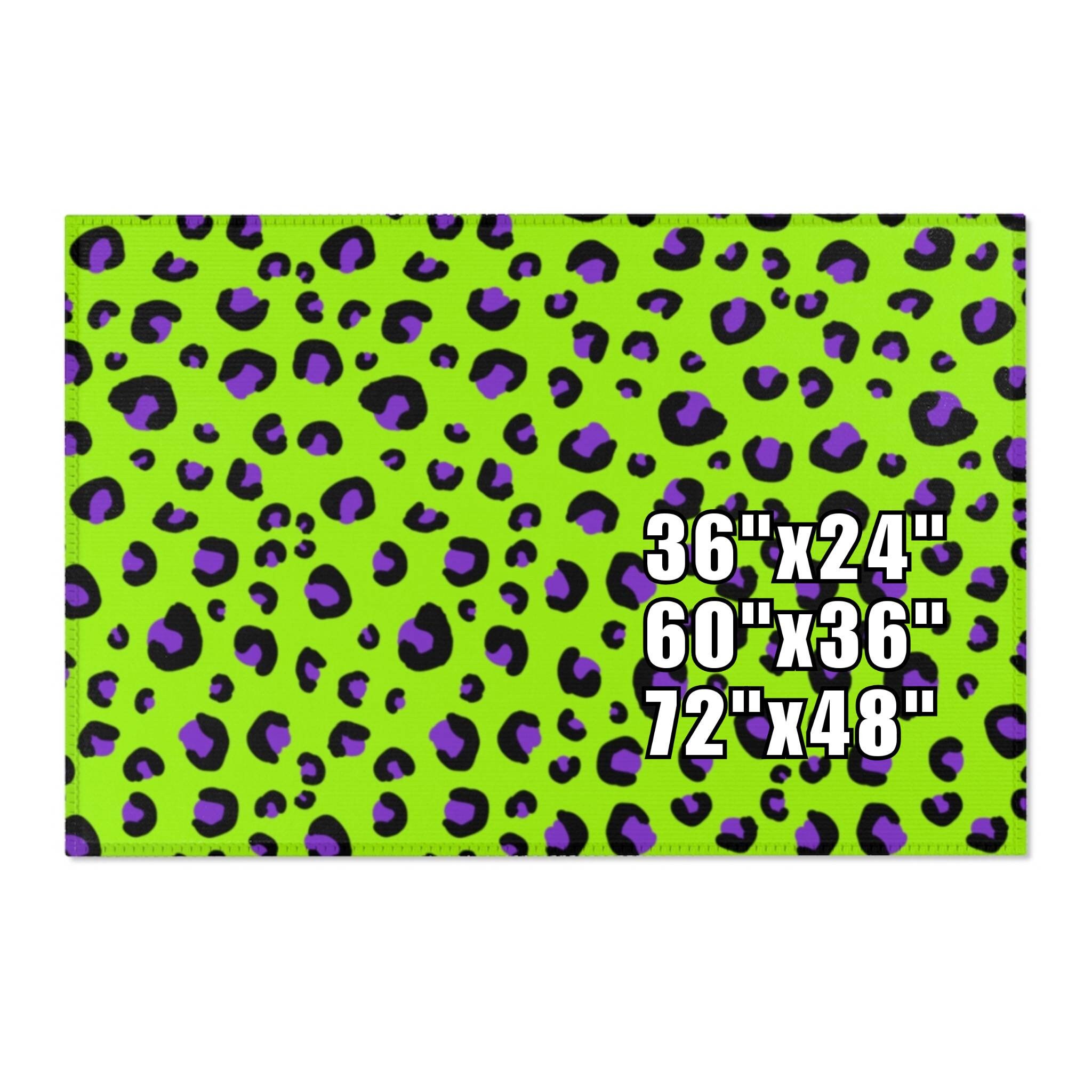 Green And Purple Neon Leopard Print Area Rug