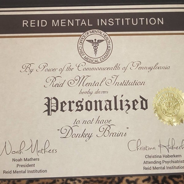 Personalized Donkey Brain Certificate