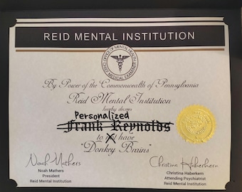 Personalized Donkey Brain Certificate (to have) crossed off name from the show.