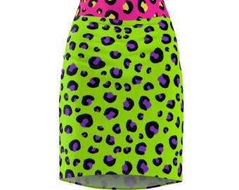 Neon Leopard Print Women's Pencil Skirt