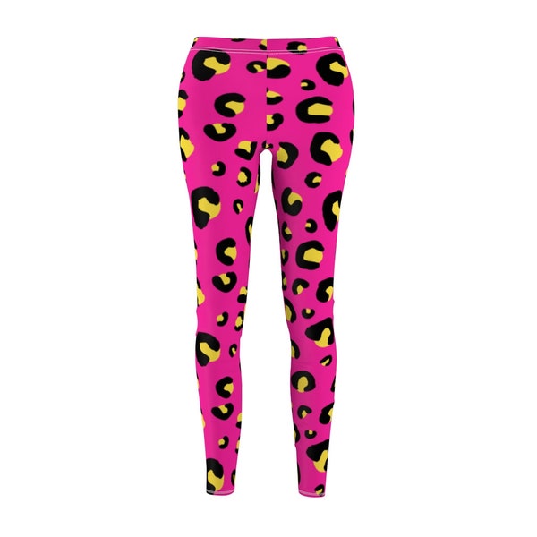Pink And Yellow Neon Leopard Print Casual Leggings