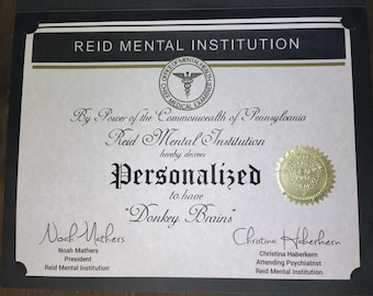 Personalized Donkey Brain Certificate (to have)