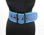 Wide Denim Women Belt Denim Belt with Leather Edging Big Buckle Corset Belt Waist Cincher Waist Shaper Belt Dress Belt