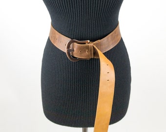 Extra Long Leather Buckle Belt | Long Women Belt | Brown Tan Bicolor Belt | Colorful leather Belt