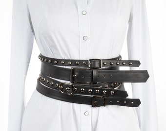 Multi-strap studded belt, Leather corset belt