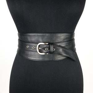 Black  leather obi buckle belt, Reversible Wrap Belt, Waist Harness Belt, Waist Shaper Belt.