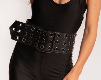Wide 4″ (10cm) Leather Studded Large Buckle Belt. Corset