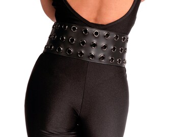 GRLFRND Wide Leather Studded Waist Corset Belt Western Rock Glam Black M/L Wide Studded Leather Corset Belt: Biker Punk Goth Western  main image 4