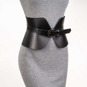 Black Leather Corset Belt, Wide Waist Belt for Women, Gothic, Renaissance, Steampunk Costume Accessory