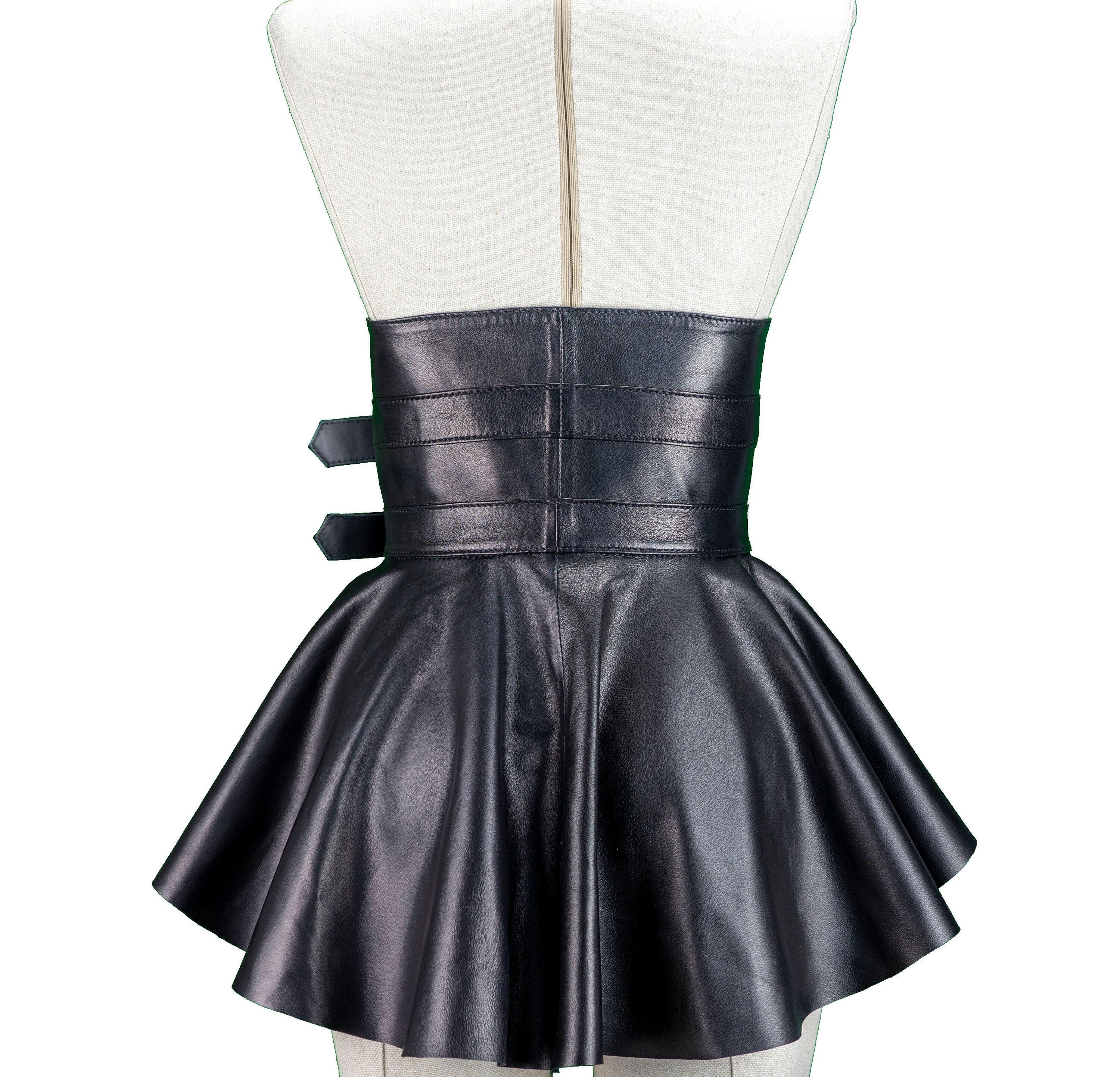 Leather Peplum Harness Belt, Double Buckle Corset Belt, Wide