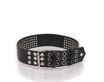 ベルト LCDC : 25SS / WIDE DOUBLE EYELET LEATHER BELT (BLACK) XZQTIVE Double Grommet PU Leather Belt for Women Men Punk