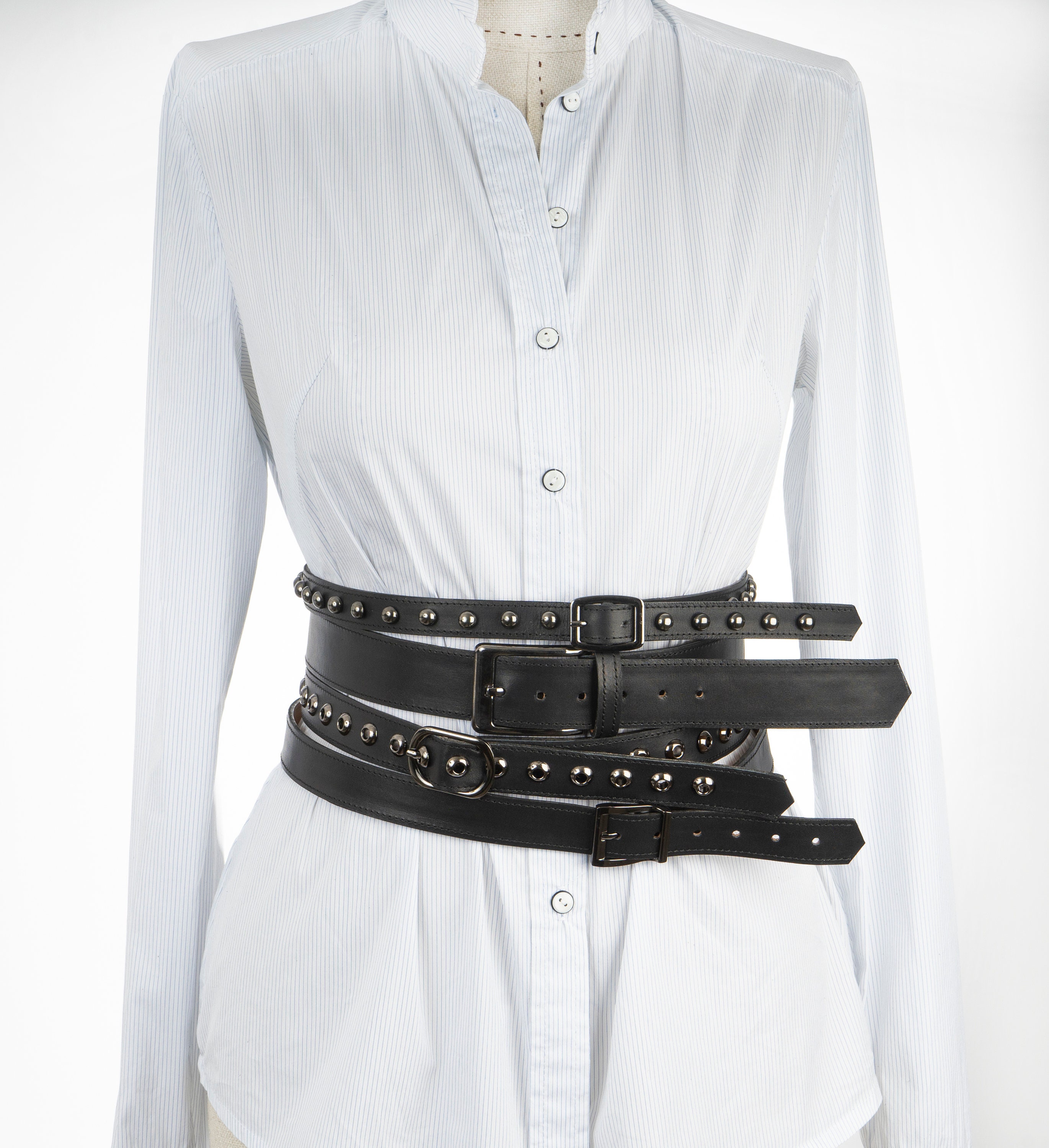 XS - 3XL Multi-strap Studded Belt, Leather Corset Belt - Etsy