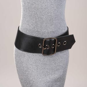 Wide Leather Hip Belt: Large Buckle, Low Slung Design