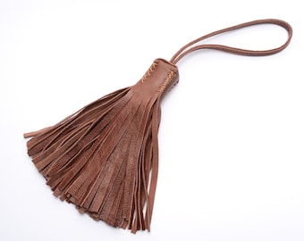 Leather Bag Charm Tassel – Large Fringe Keychain, More colors