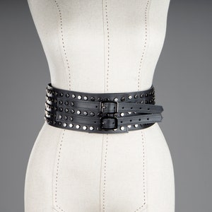 Wide Studded Leather Waist Belt: Gothic Punk Rock Biker Style