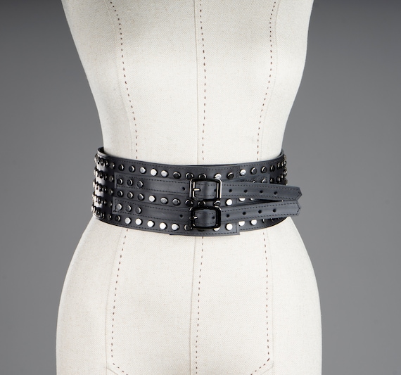 Wide Waist Studded Leather Belt With Two Buckles Gothic Punk Rock Biker Outfit Belt Burning Man Etsy Canada