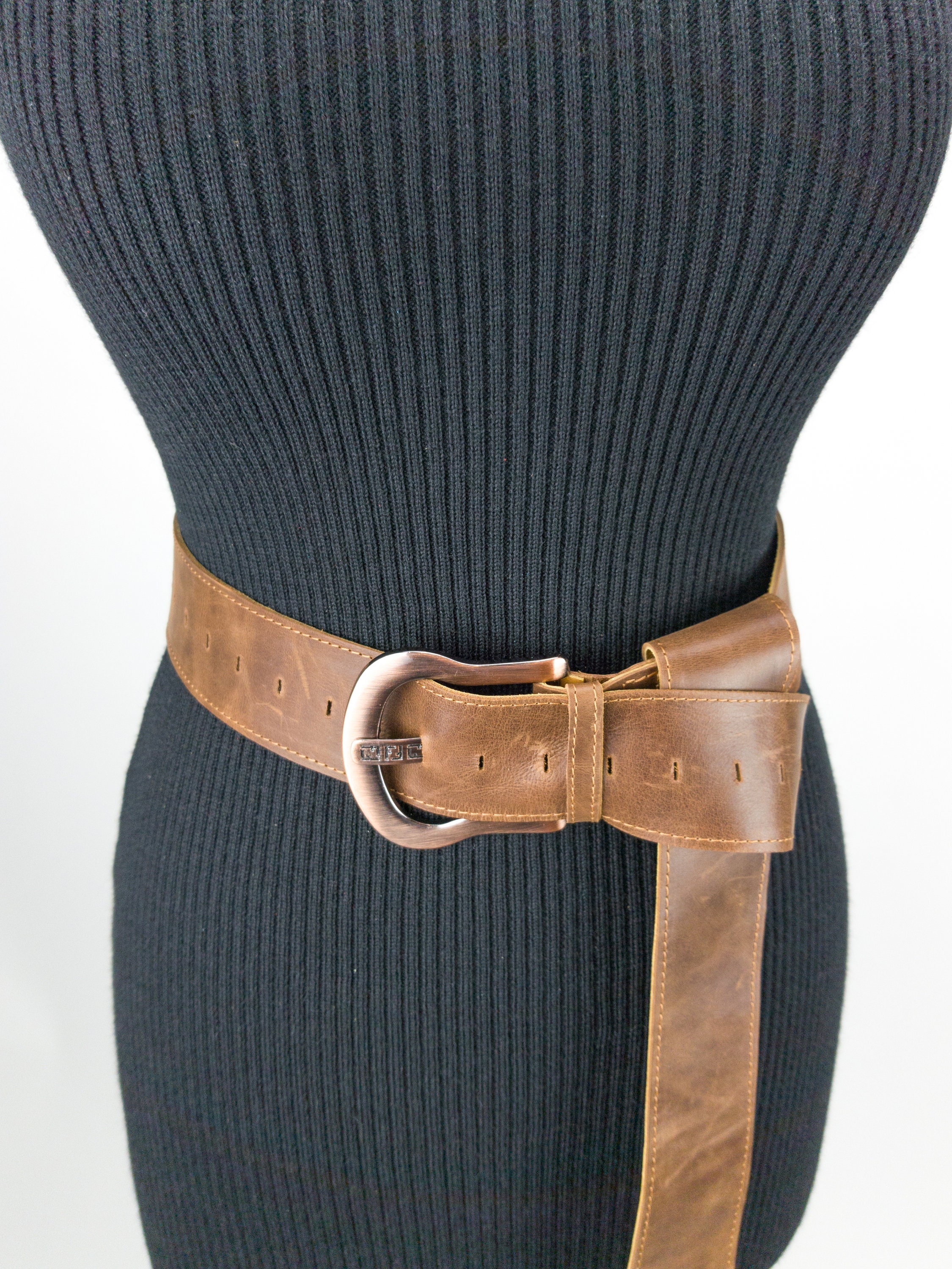 Extra Long Leather Buckle Belt Long Women Belt Brown Tan | Etsy